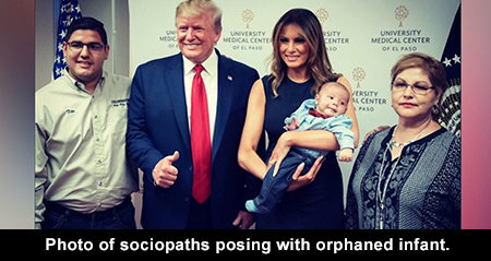 Photo of sociopaths posing with orphan infant
