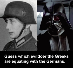 Guess which evildoer the Greeks are equating with the Germans