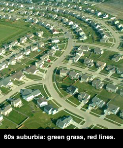 60s suburbia: green grass, red lines.